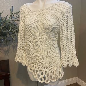 Tempo Paris Ivory Crochet Knit Top